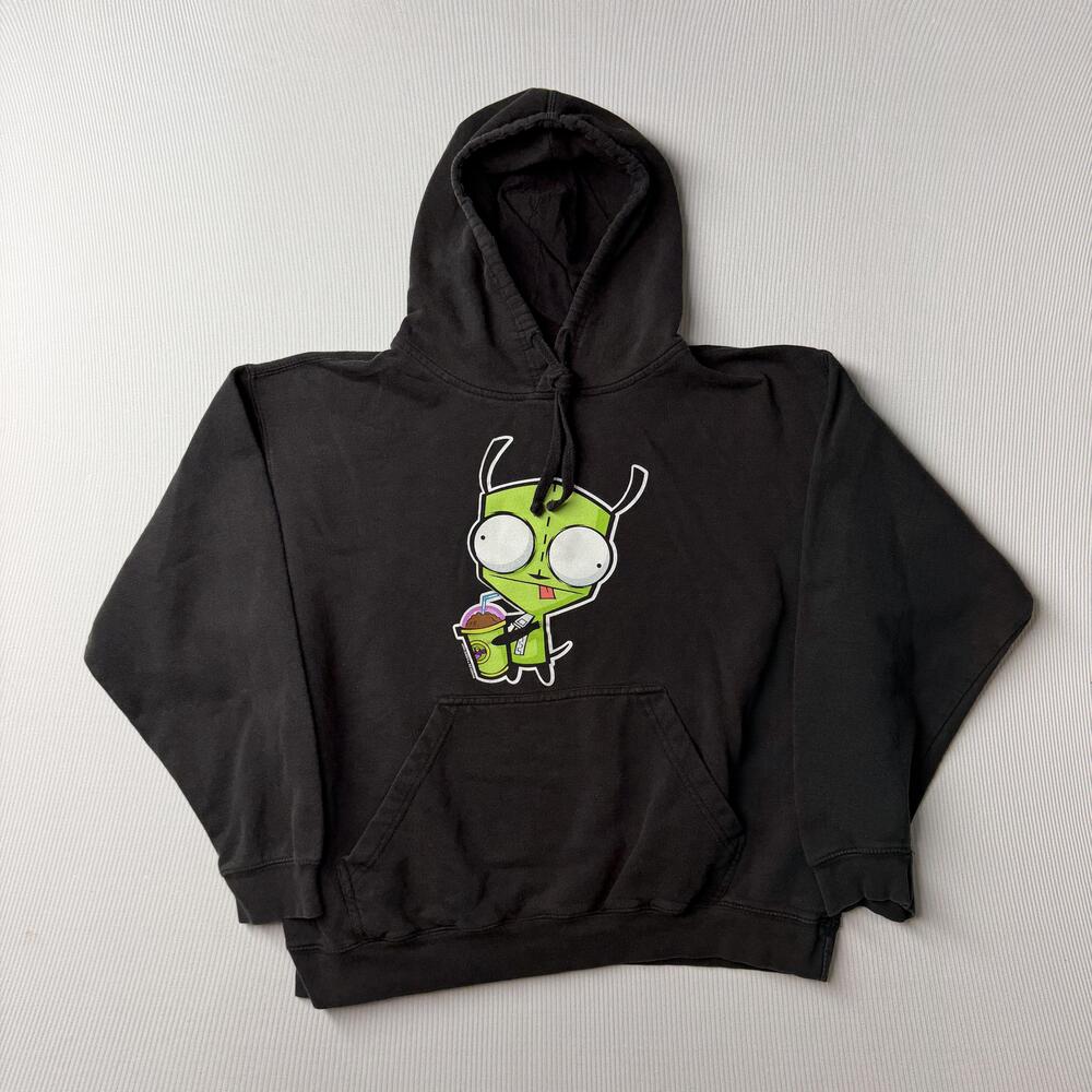Invader Zim GIR Hoodie Mens Large Black Fleece Pullover Kangaroo Pocket Graphic